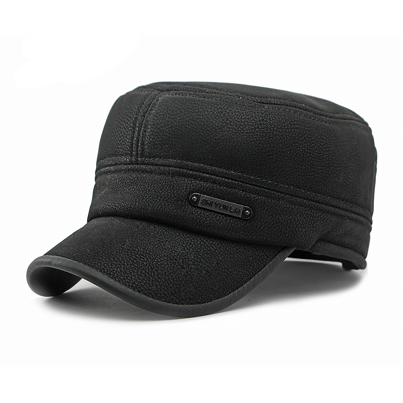 Leather flat top baseball cap