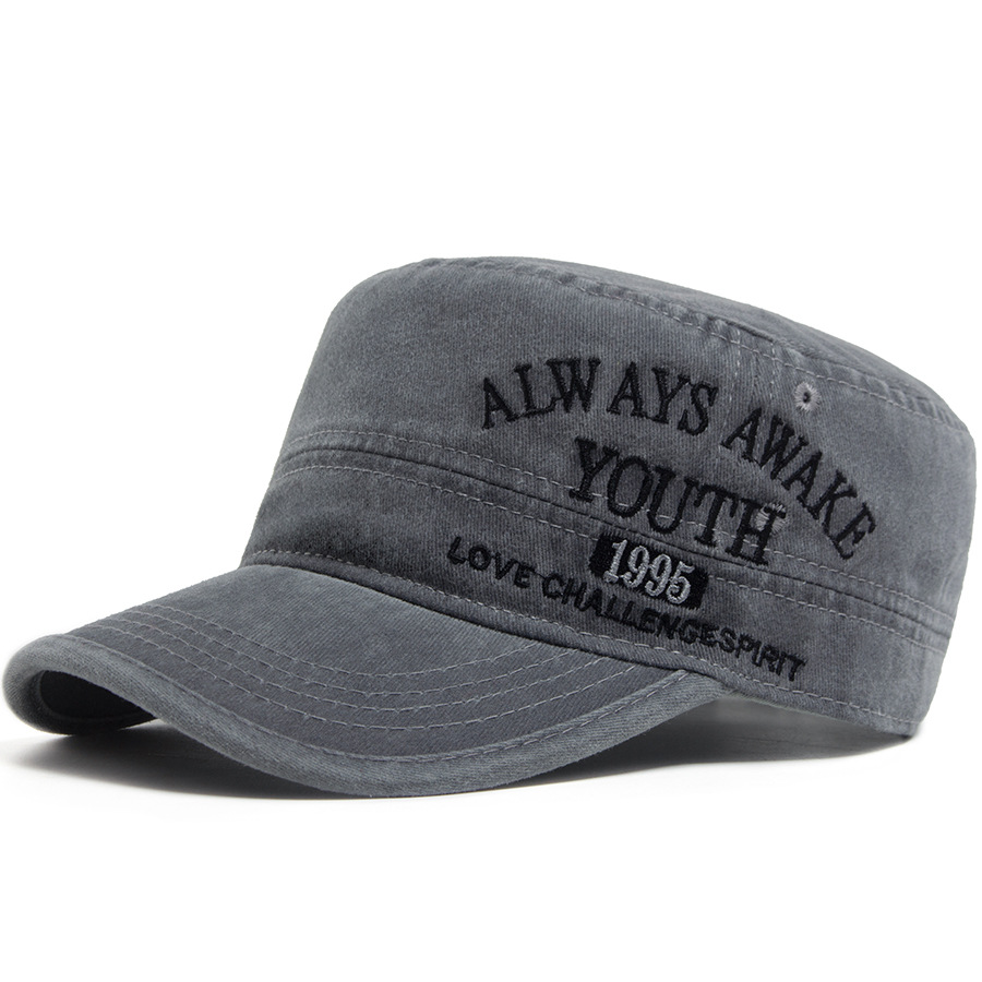 Embroidered print flat top baseball cap