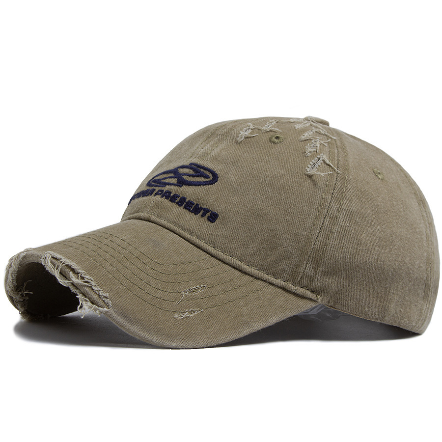 Washed cotton distressed embroidered baseball cap