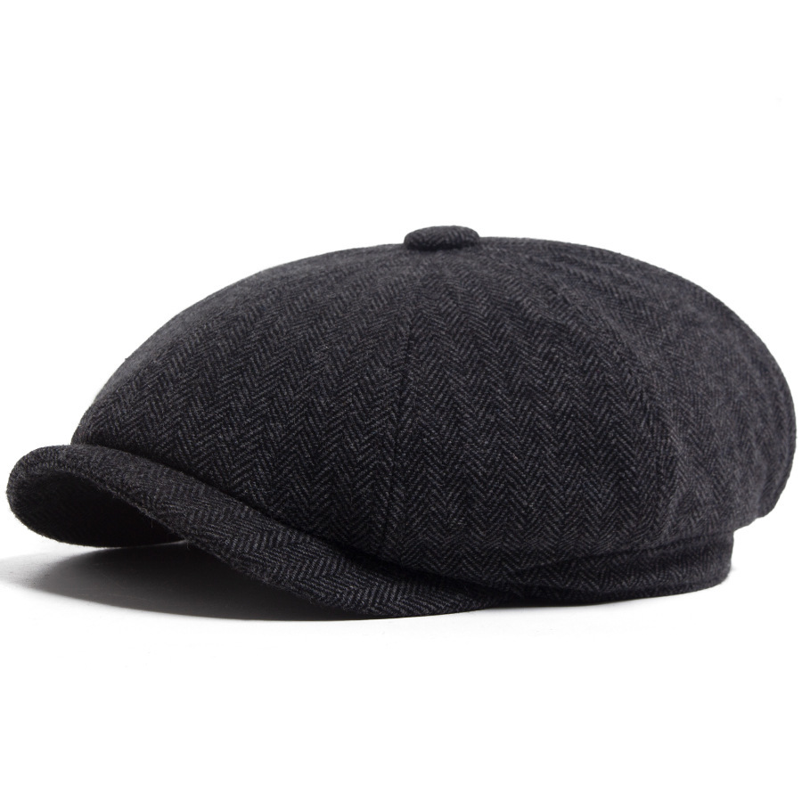 Autumn and winter wool octagonal newsboy cap