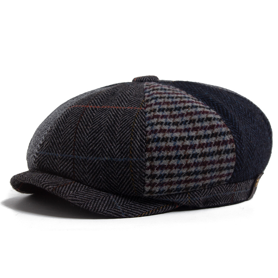Wool knitted octagonal newsboy cap