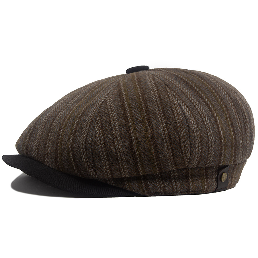 Striped knitted octagonal newsboy cap
