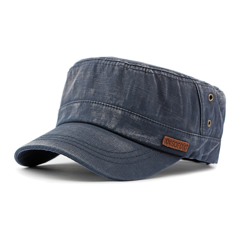 Washed denim flat top baseball cap