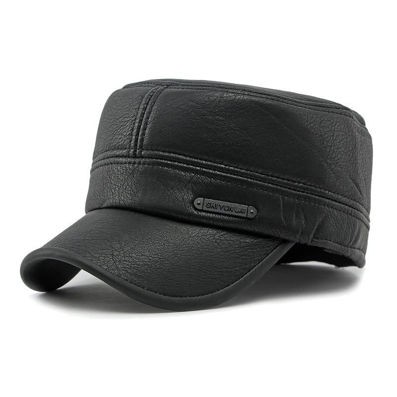 Leather flat top baseball cap
