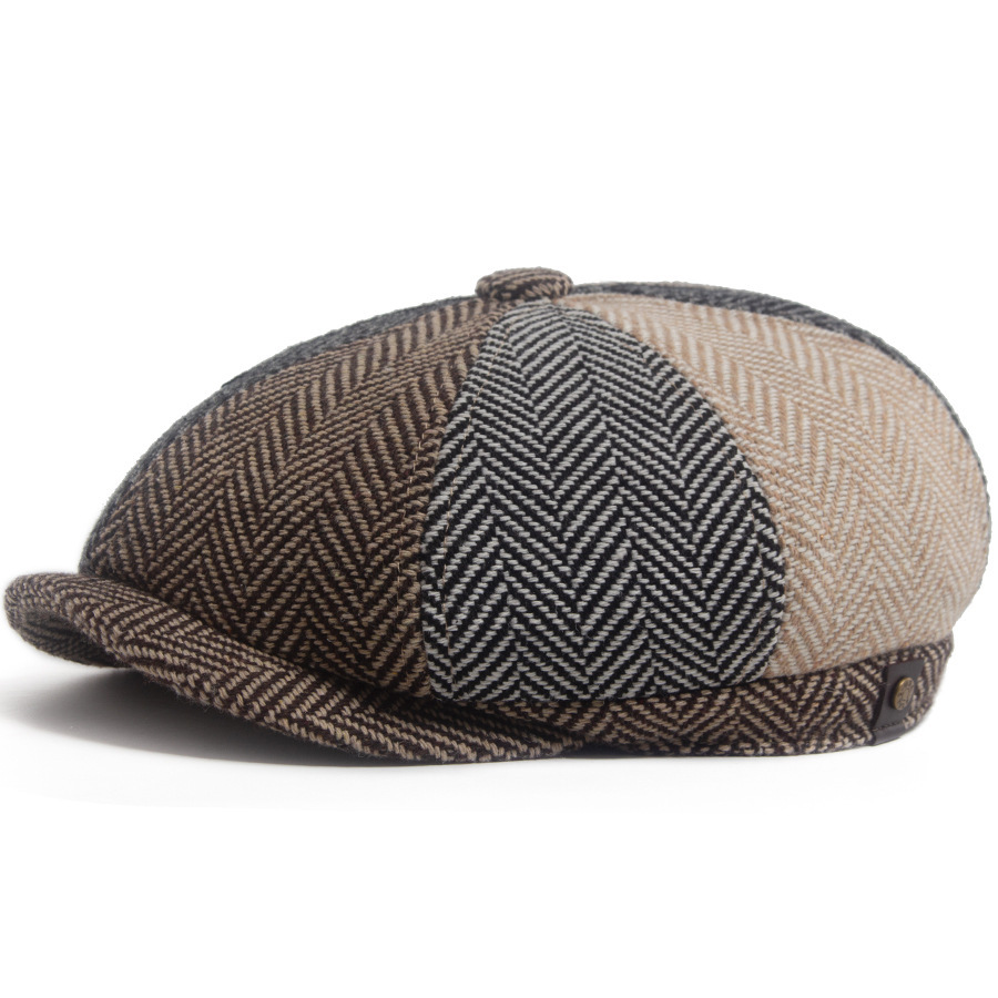 Striped knitted octagonal newsboy cap