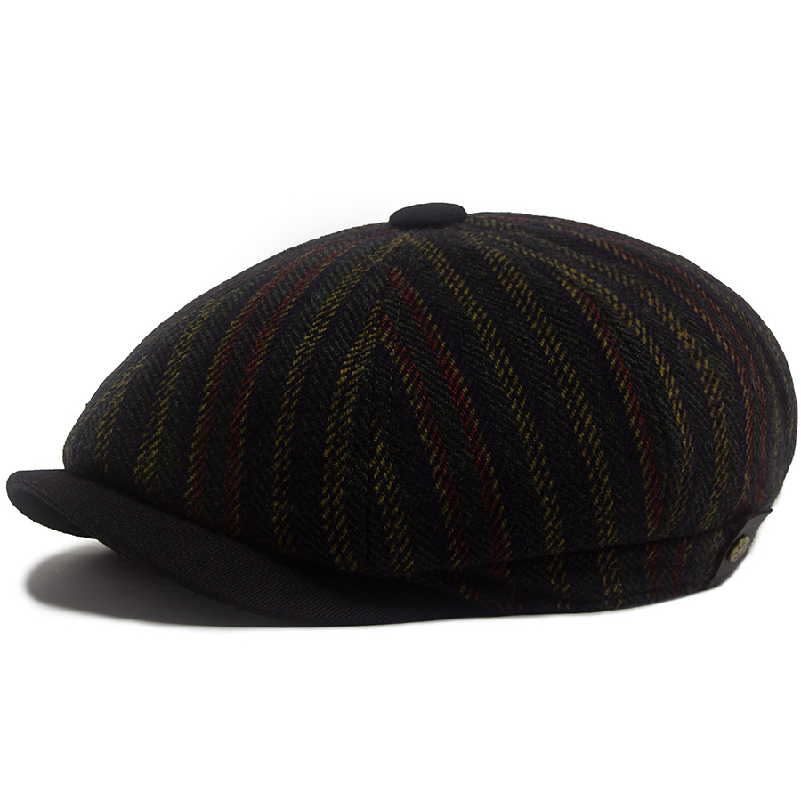 Striped knitted octagonal newsboy cap