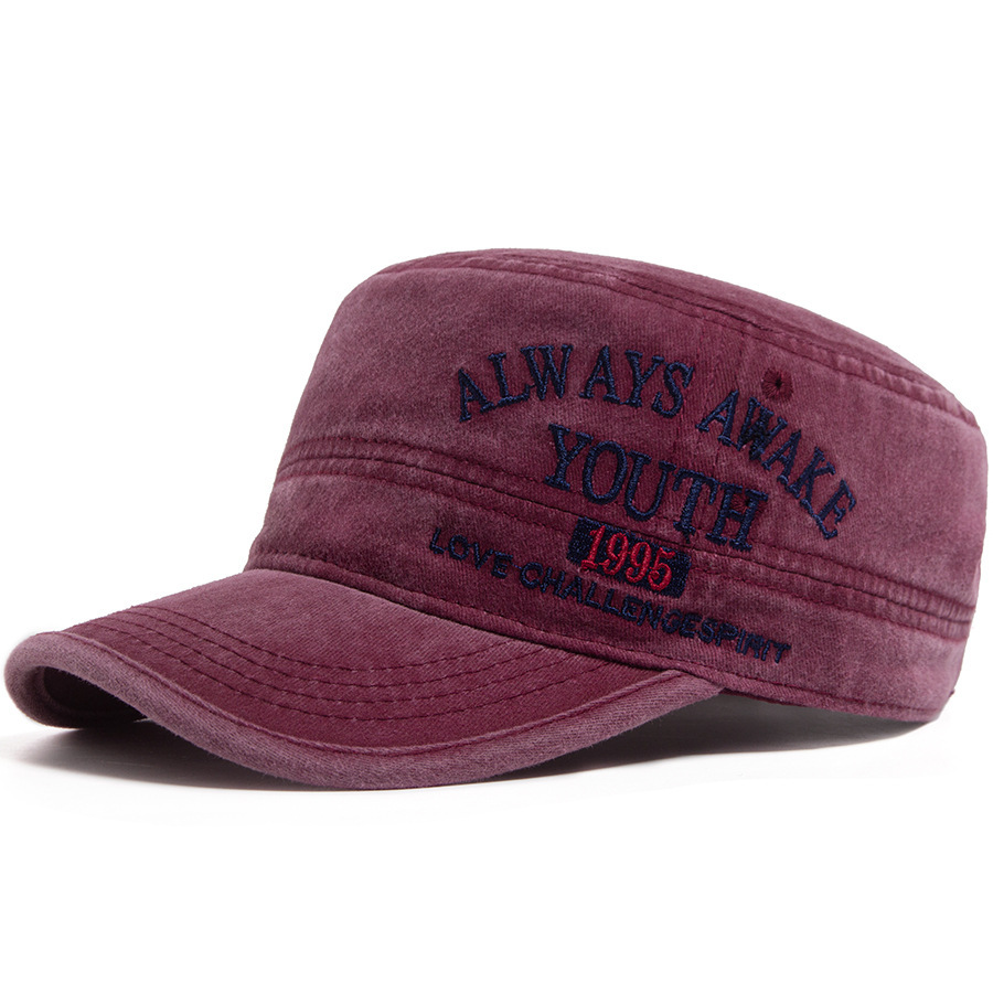 Embroidered print flat top baseball cap