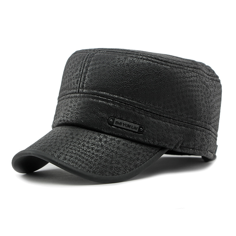 Leather flat top baseball cap