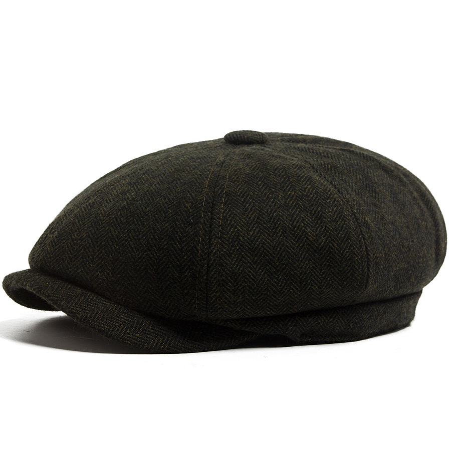 Autumn and winter wool octagonal newsboy cap