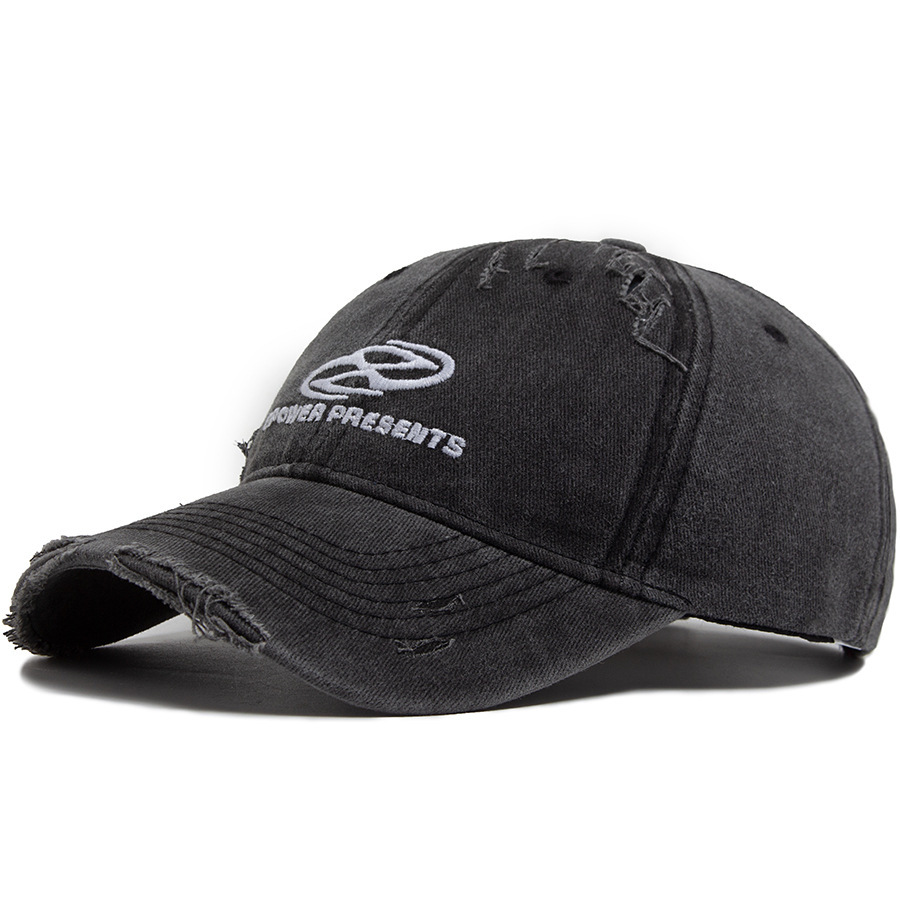 Washed cotton distressed embroidered baseball cap