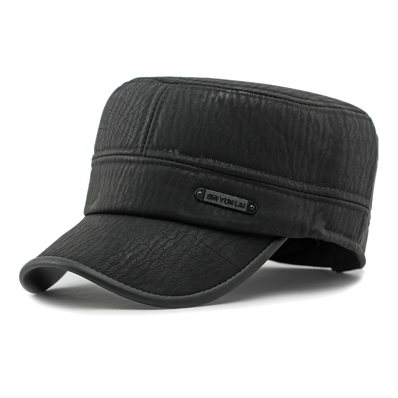 Leather flat top baseball cap
