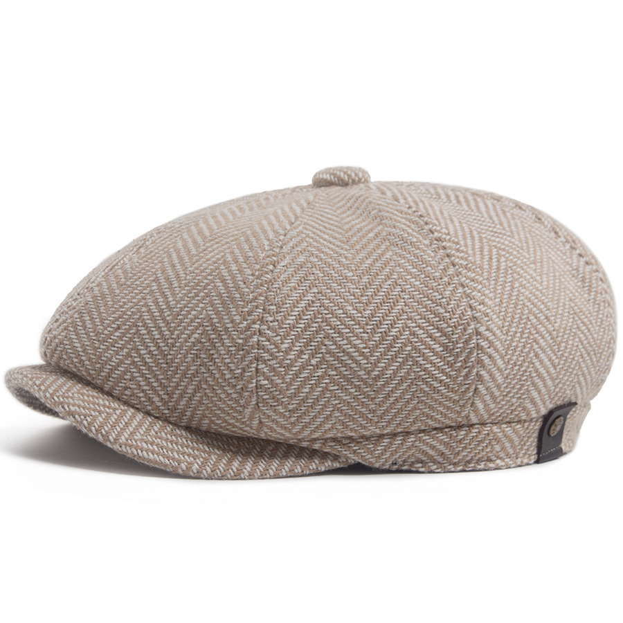 Striped knitted octagonal newsboy cap