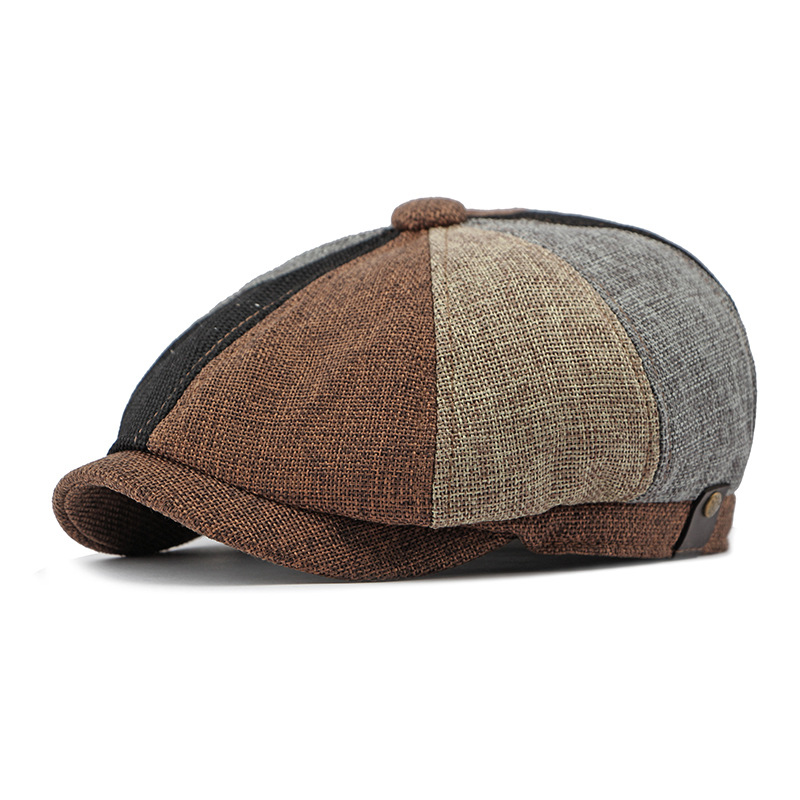Cotton and linen octagonal newsboy cap