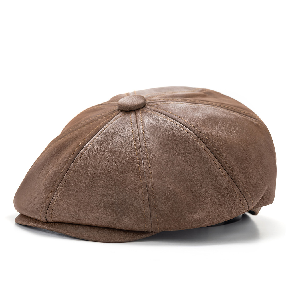 Leather retro-style newsboy cap