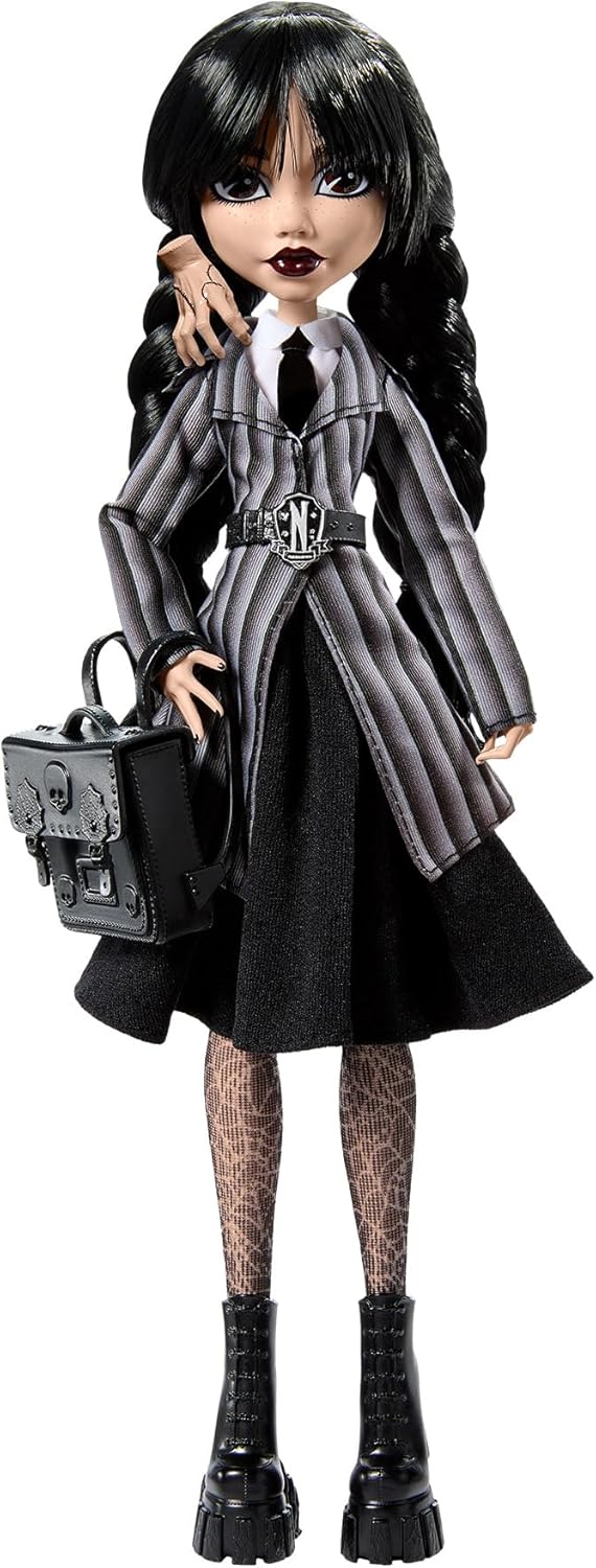 Monster High Wednesday Addams Uniform Doll to Collect in Nevermore Academy Uniform with The Thing and A Backpack, Doll Stand, HXJ04