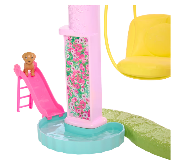 Barbie – Maison de rêve Barbie, maison de poupée avec piscine, toboggan sur 3 étages, ascenseur et espaces de jeu pour animaux, plus de 75 accessoires, à partir de 3 ans, HMX10