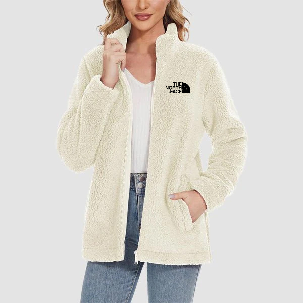 TNF®-Women's Fuzzy Sherpa Jacket - Full-Zip Warm Fleece Teddy Coat with Zipper Pockets