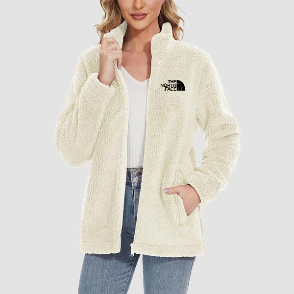 TNF®-Women's Fuzzy Sherpa Jacket - Full-Zip Warm Fleece Teddy Coat with Zipper Pockets