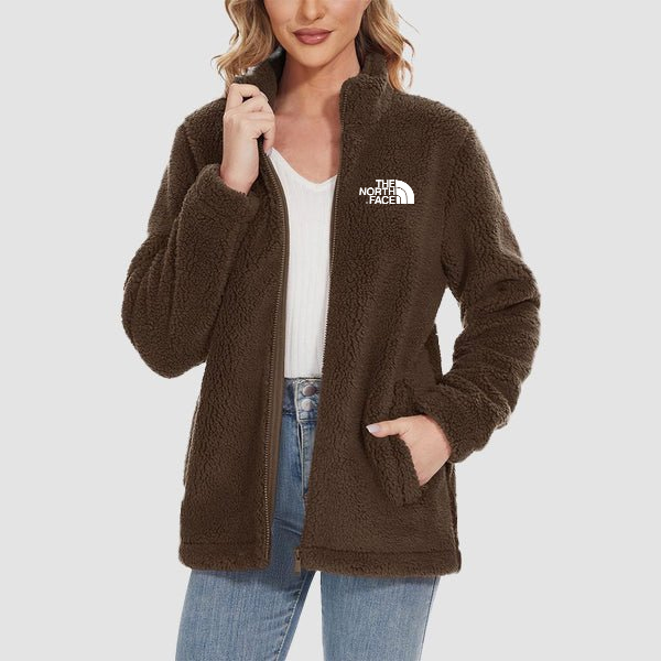 TNF®-Women's Fuzzy Sherpa Jacket - Full-Zip Warm Fleece Teddy Coat with Zipper Pockets