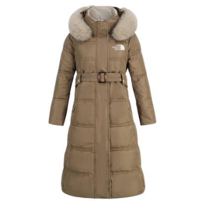 Manteau d'hiver long et ajusté pour femme, avec capuche en fourrure artificielle