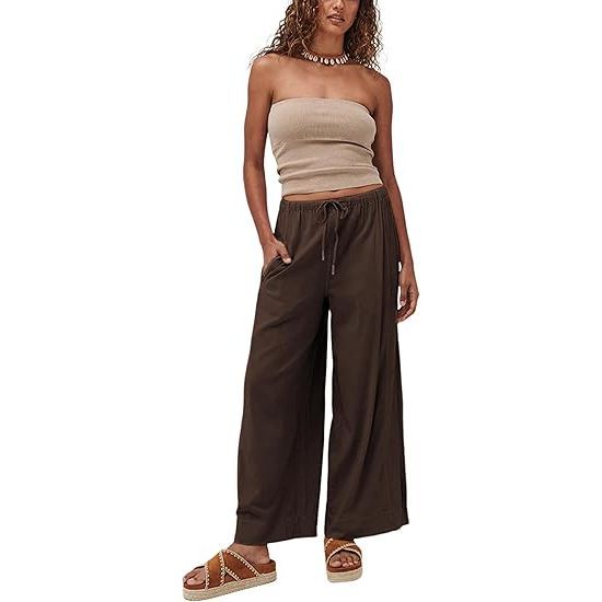 Women's summer high waist linen wide leg pants