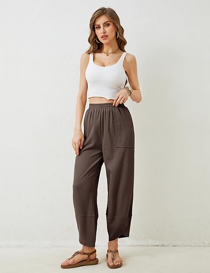 Women's elastic waist harem pants with pockets