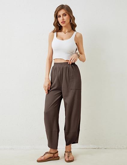 Women's elastic waist harem pants with pockets