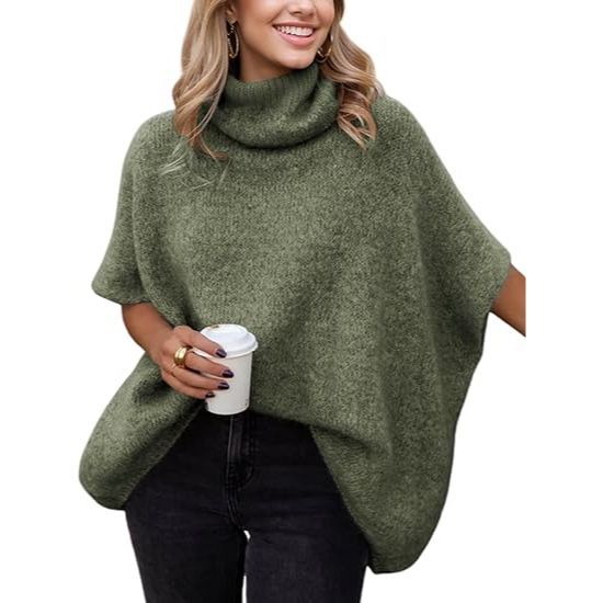 Women's high-neck batwing sleeve sweater