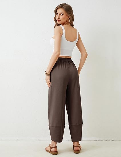Women's elastic waist harem pants with pockets