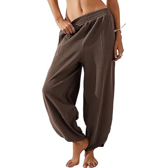 Women's elastic waist harem pants with pockets