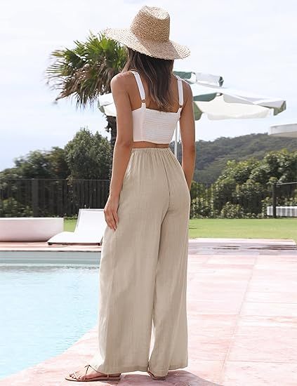 Women's cotton and linen summer wide-leg pants