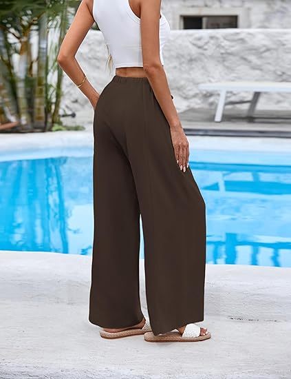 Women's summer high waist linen wide leg pants