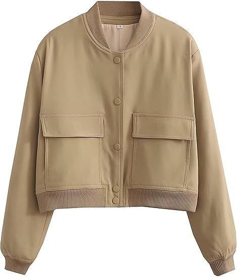 Women's cropped casual bomber jacket
