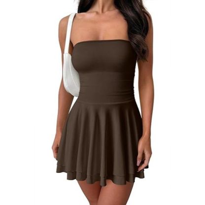 Women's waist ruffled tight dress