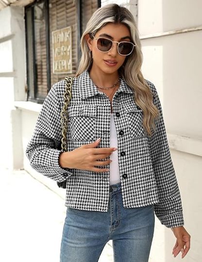 Women's flannel cropped short-sleeved jacket