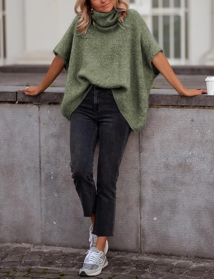 Women's high-neck batwing sleeve sweater