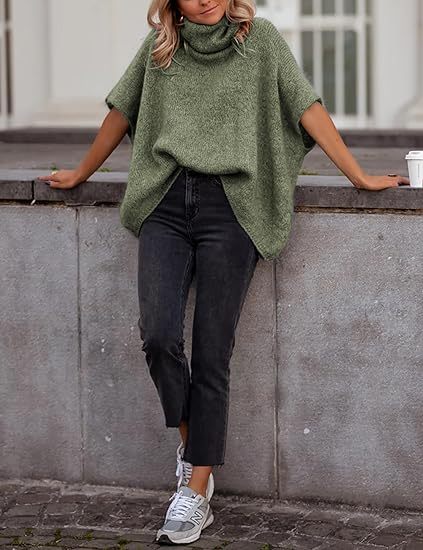 Women's high-neck batwing sleeve sweater