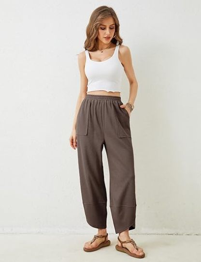 Women's elastic waist harem pants with pockets
