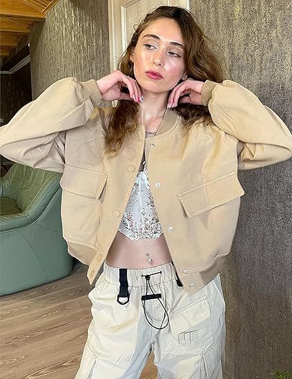Women's cropped casual bomber jacket