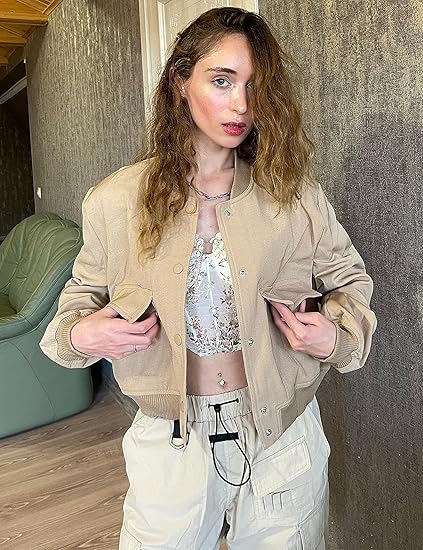 Women's cropped casual bomber jacket