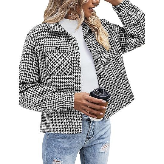 Women's flannel cropped short-sleeved jacket