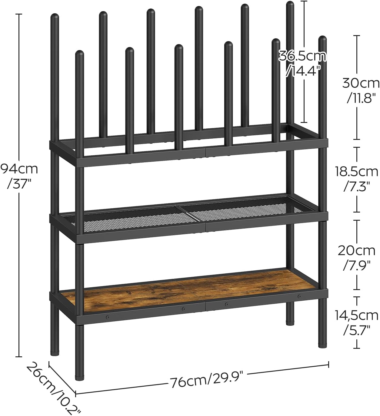 Three-tier freestanding shoe rack