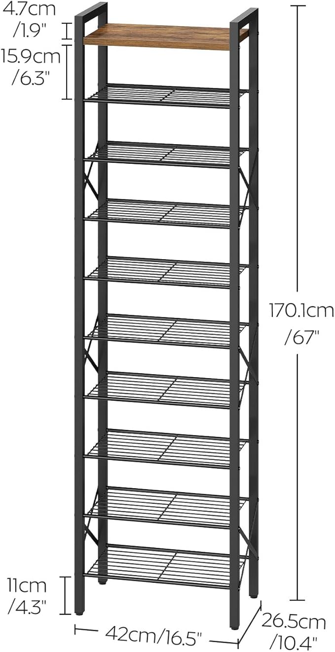 10-layer narrow iron shoe rack