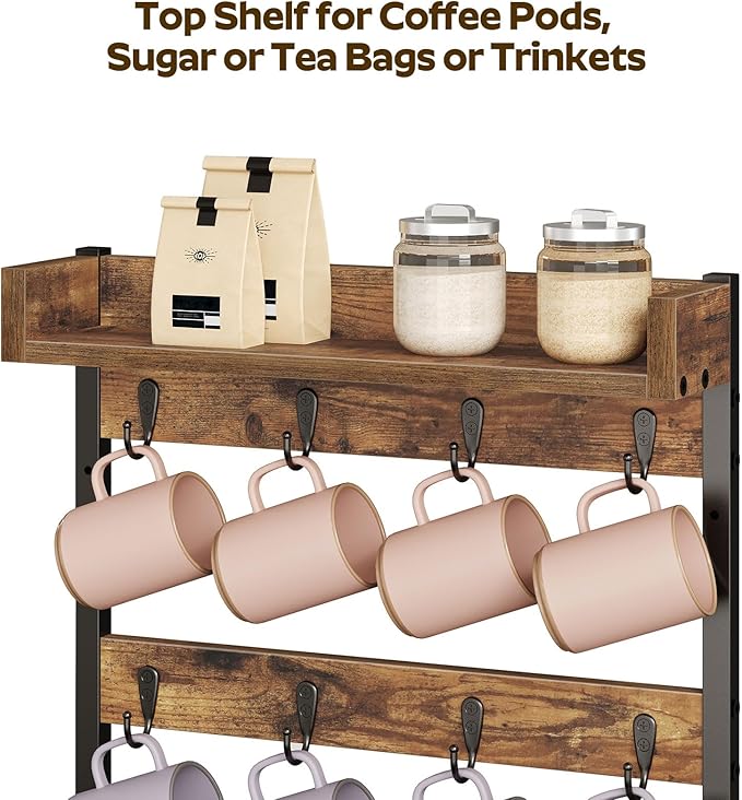 Can hang 12 cups with top rack 3-tier Mug Holder Rack