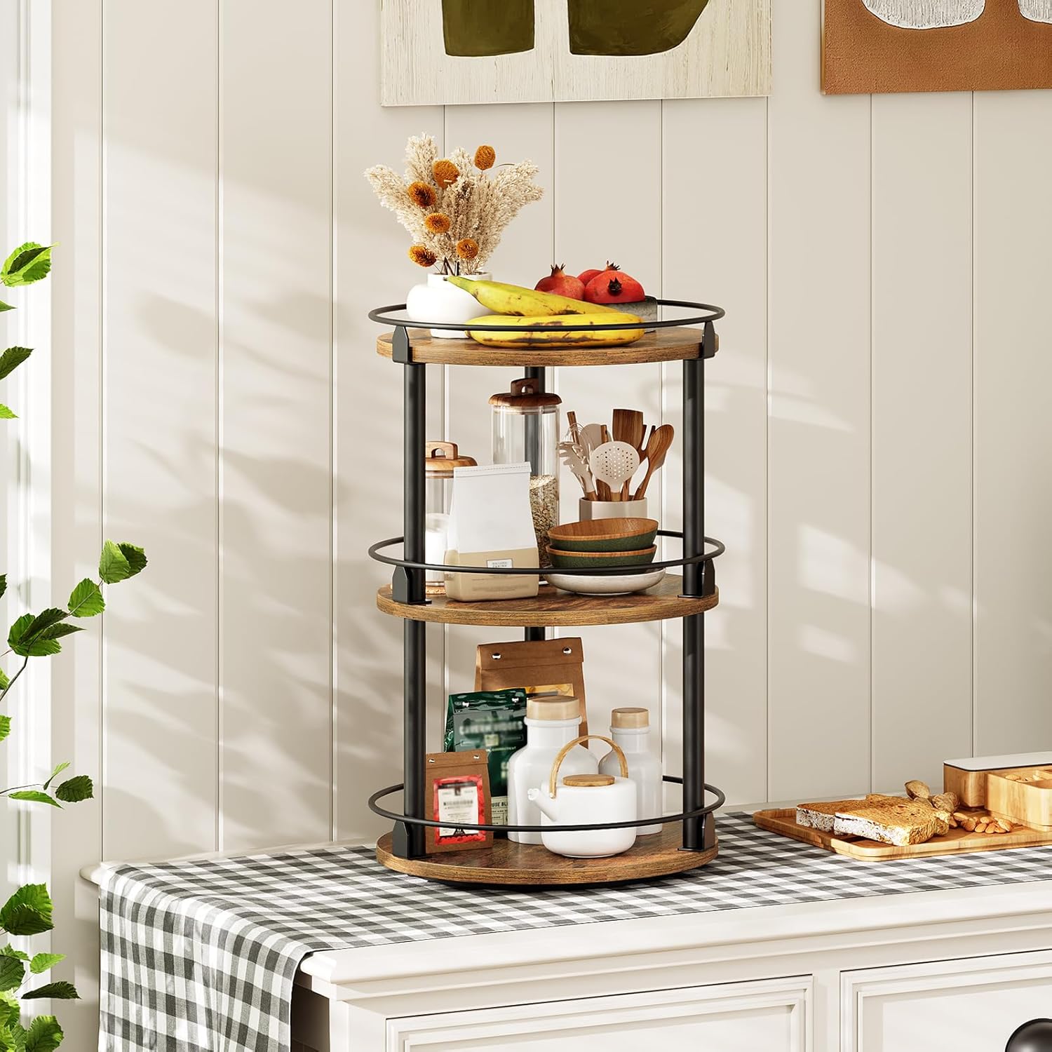 Three-tier rotating spice rack storage rack