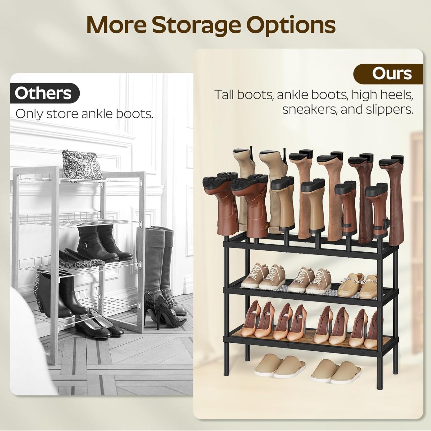 Three-tier freestanding shoe rack