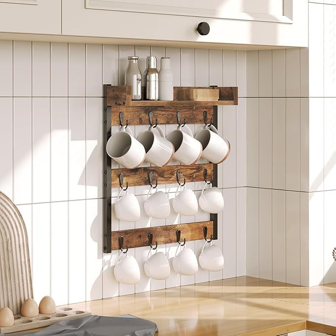 Can hang 12 cups with top rack 3-tier Mug Holder Rack