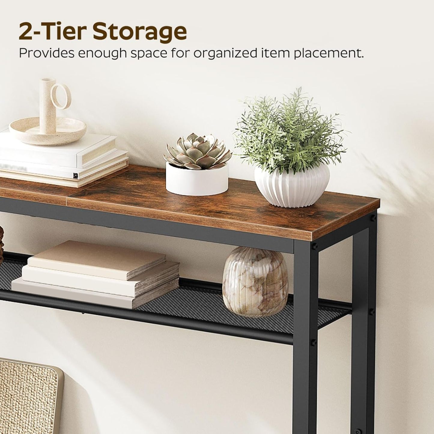 Double-tier wrought iron console table