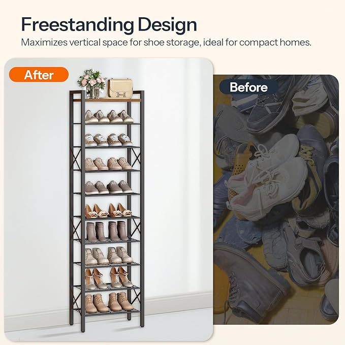 10-layer narrow iron shoe rack