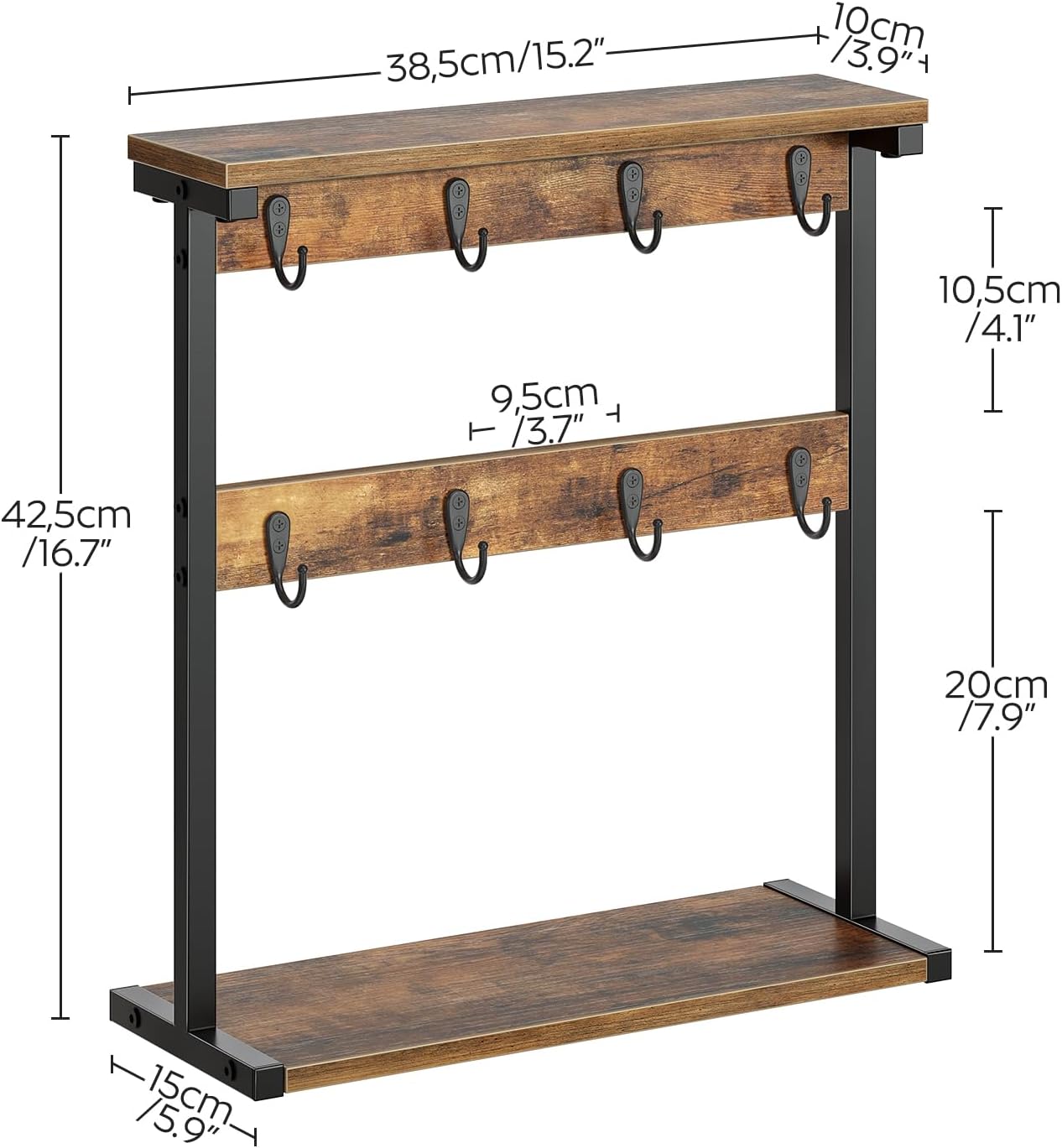 Double counter with 8 hooks and 2 open Mug Holder Rack